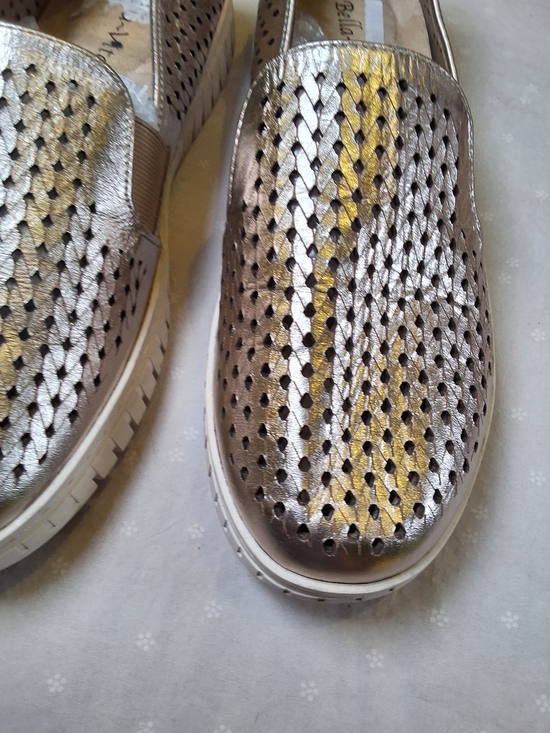 Bella Vita Shoes - Bella Vita Metallic Gold Perforated Slip-On Loafers